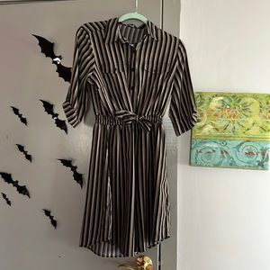Black and tan vertical stripe dress